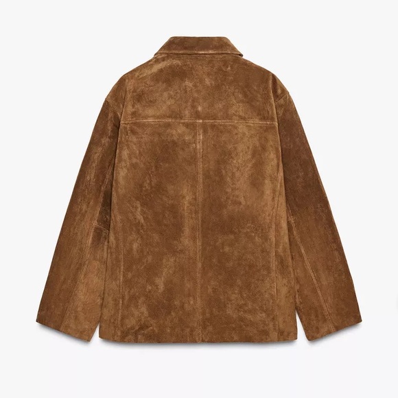 Zara Brown Suede Button-Up Jacket with Collar - Picture 2 of 6